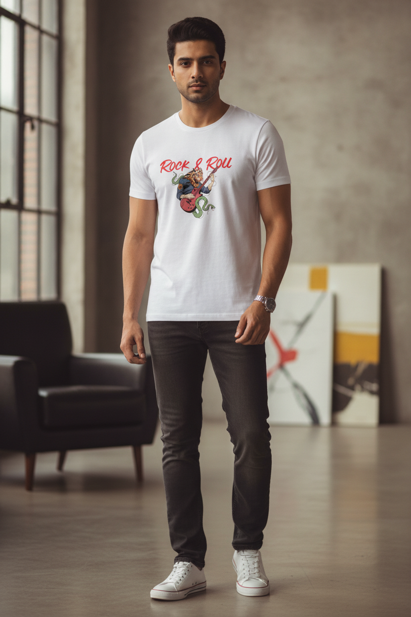 Rock And Roll Graphic Printed White Tshirt
