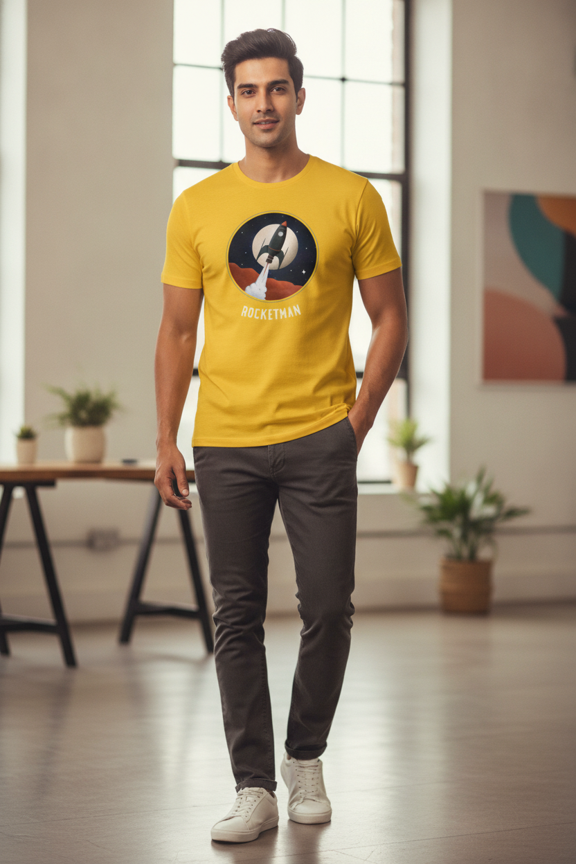 Rocketman Graphic Printed Yellow Tshirt
