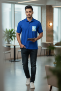 Royal Blue Premium Polo T-Shirt with Memphis Flow Style Pocket Print