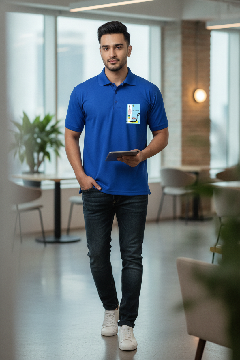 Royal Blue Premium Polo T-Shirt with Memphis Flow Style Pocket Print