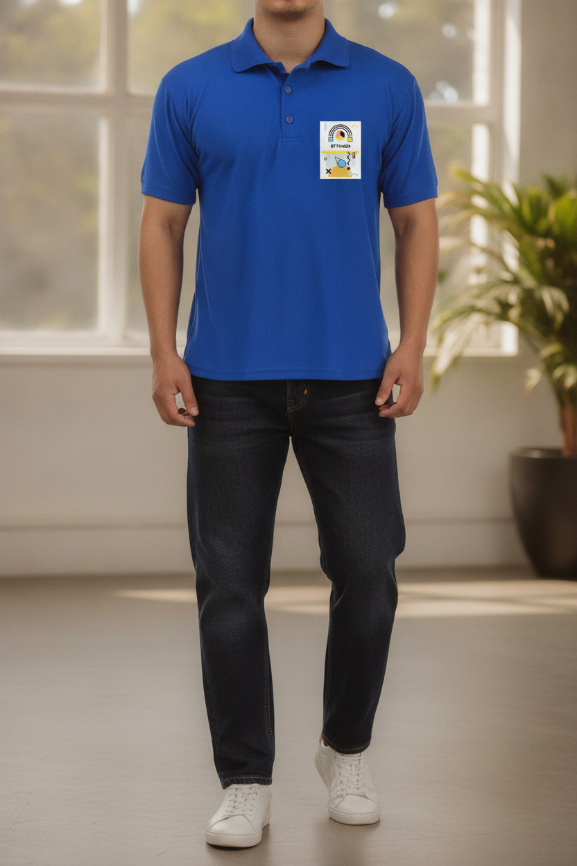 Royal Blue Premium Polo T-Shirt with Memphis Style Pocket Print