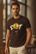 S Says Hi to T in the Alphabet Series - Quirky Graphic T-Shirt Black Color