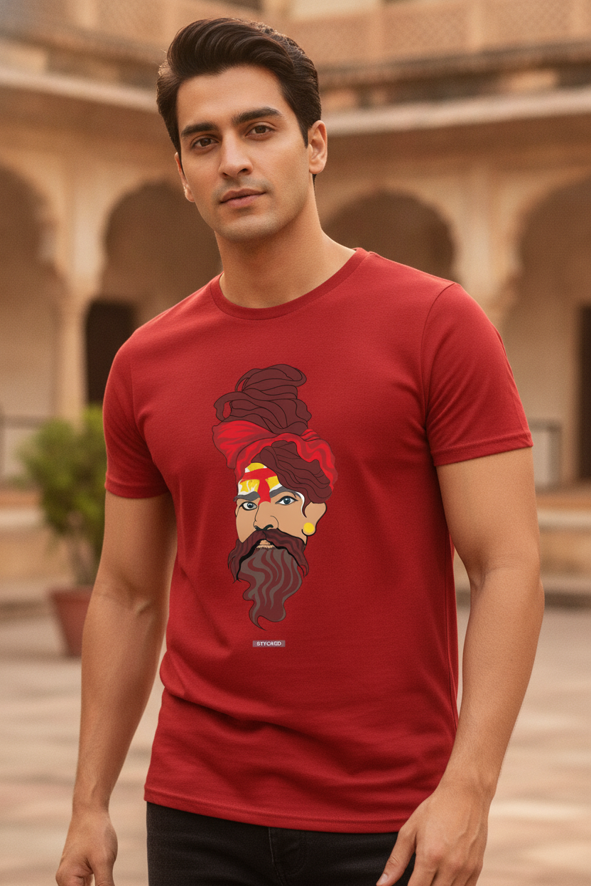 Sadhu baba - Quirky Graphic T-Shirt Red Color