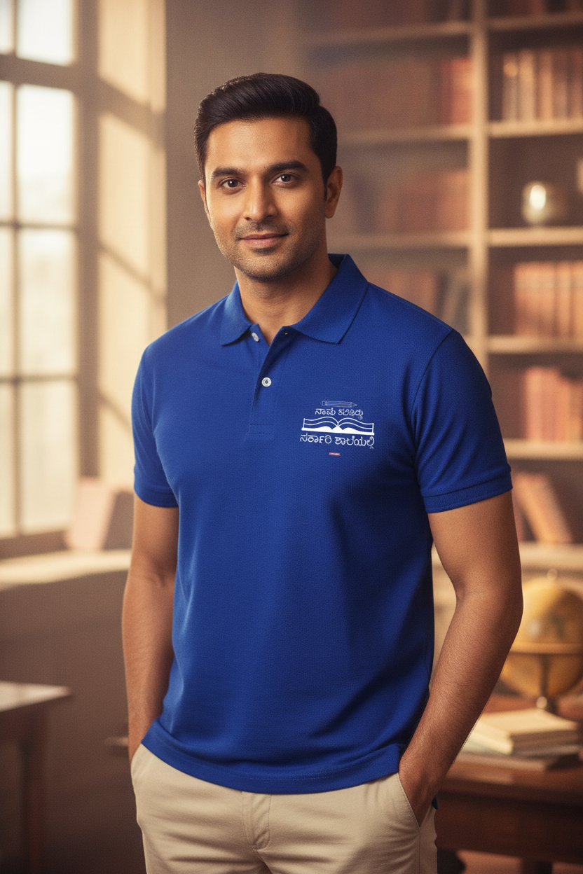 Save Govt. Schools Movement Tee - Styched in India Graphic Polo T-Shirt Blue Color
