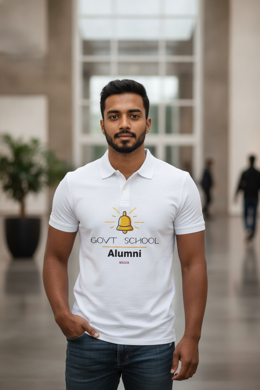 Save Govt. Schools Movement Tee - Styched in India Graphic Polo T-Shirt White Color