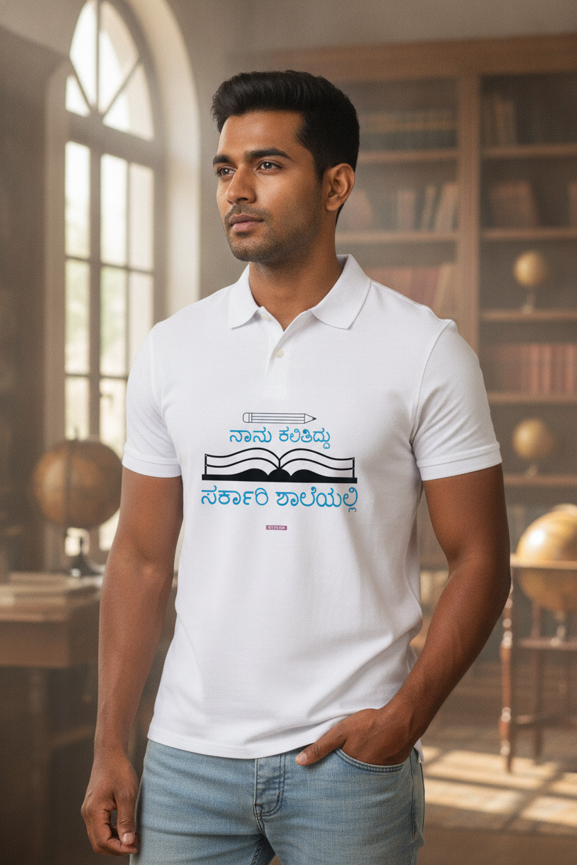 Save Govt. Schools Movement Tee - Styched in India Graphic Polo T-Shirt White Color