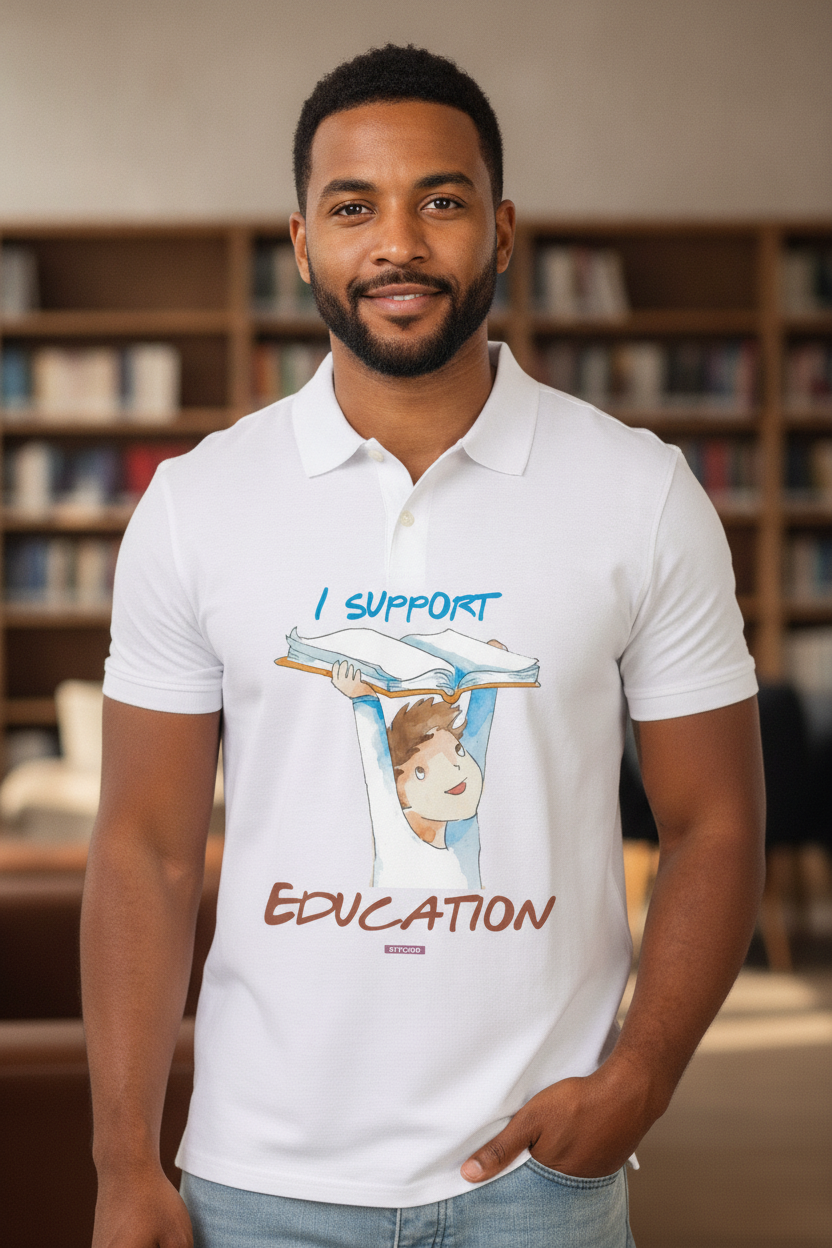 Save Govt. Schools Movement Tee - Styched in India Graphic Polo T-Shirt White Color