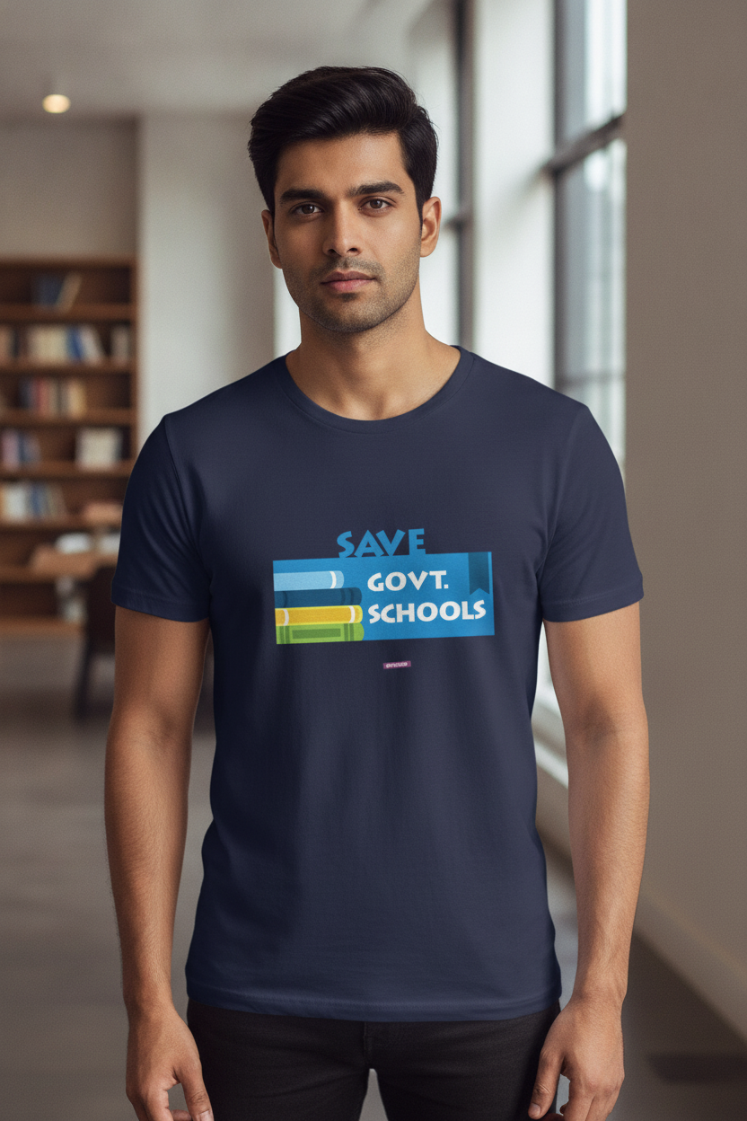 Save Govt. Schools Movement Tee - Styched in India Graphic T-Shirt Blue Color