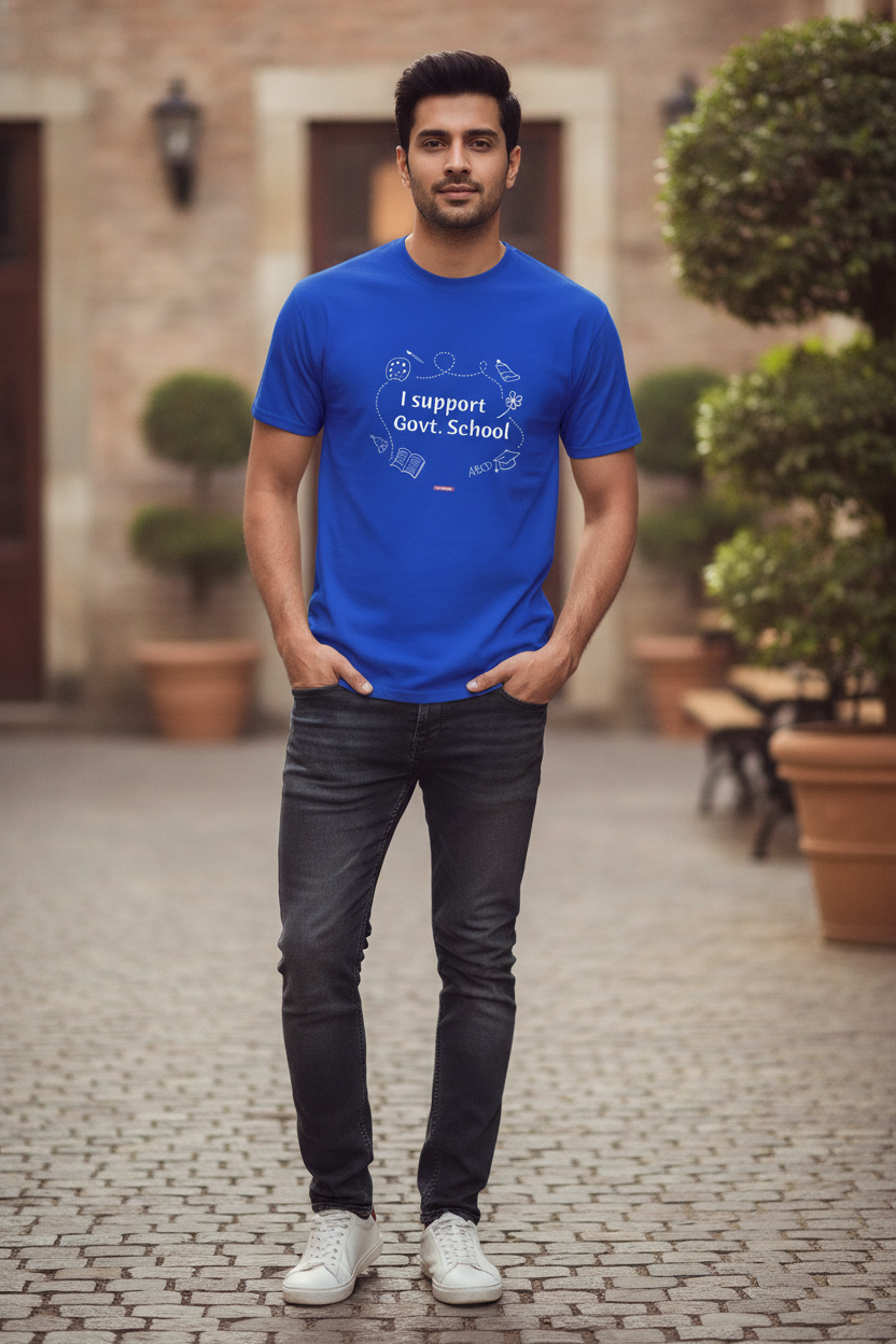 Save Govt. Schools Movement Tee - Styched in India Graphic T-Shirt Blue Color