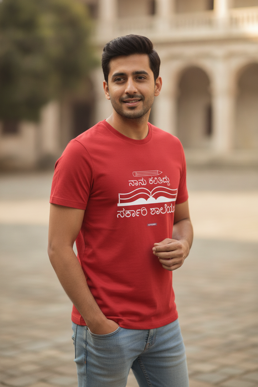Save Govt. Schools Movement Tee - Styched in India Graphic T-Shirt Red Color