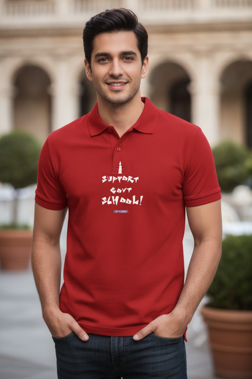Save Govt. Schools Movement Tee - Styched in India Graphic T-Shirt Red Color