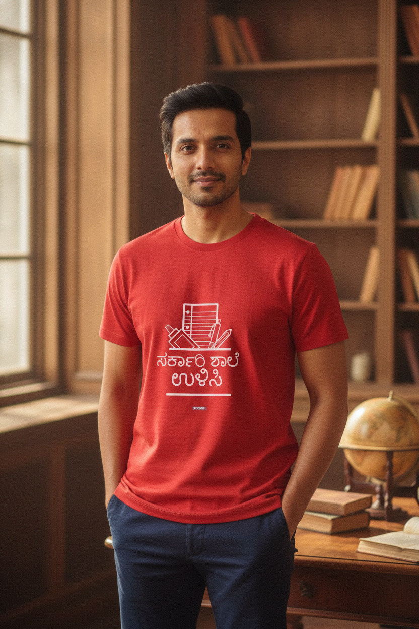 Save Govt. Schools Movement Tee - Styched in India Graphic T-Shirt Red Color