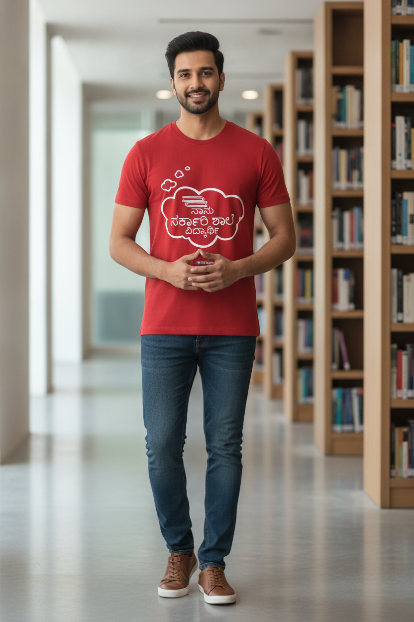 Save Govt. Schools Movement Tee - Styched in India Graphic T-Shirt Red Color