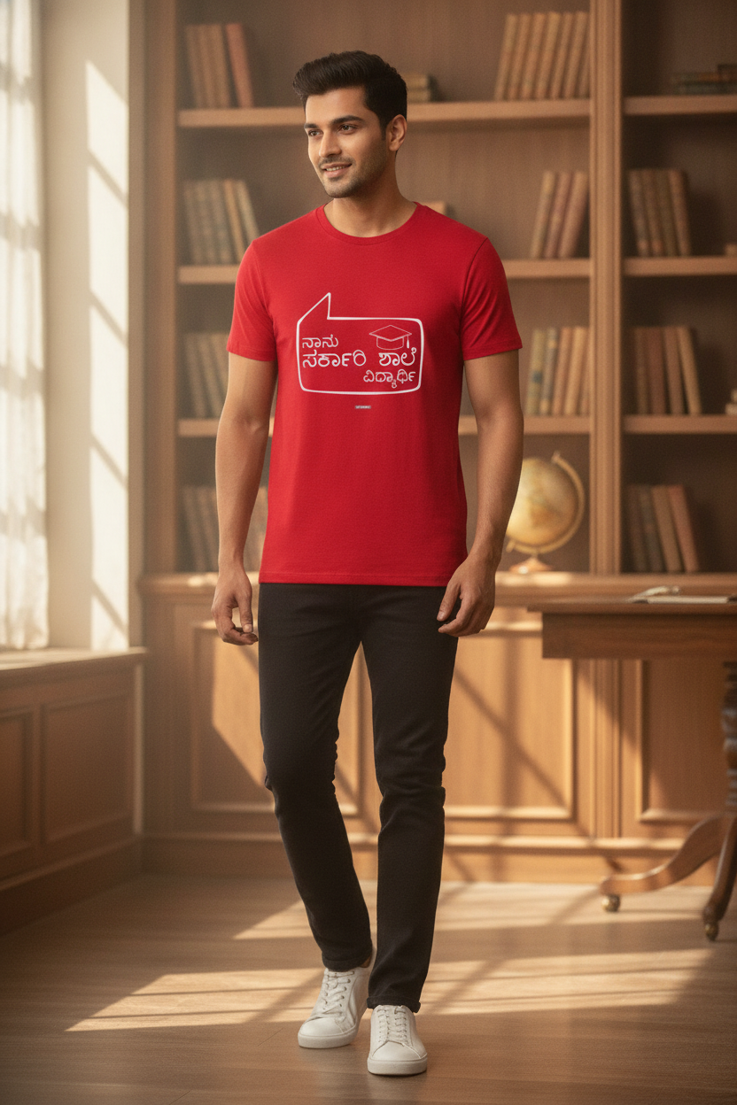 Save Govt. Schools Movement Tee - Styched in India Graphic T-Shirt Red Color