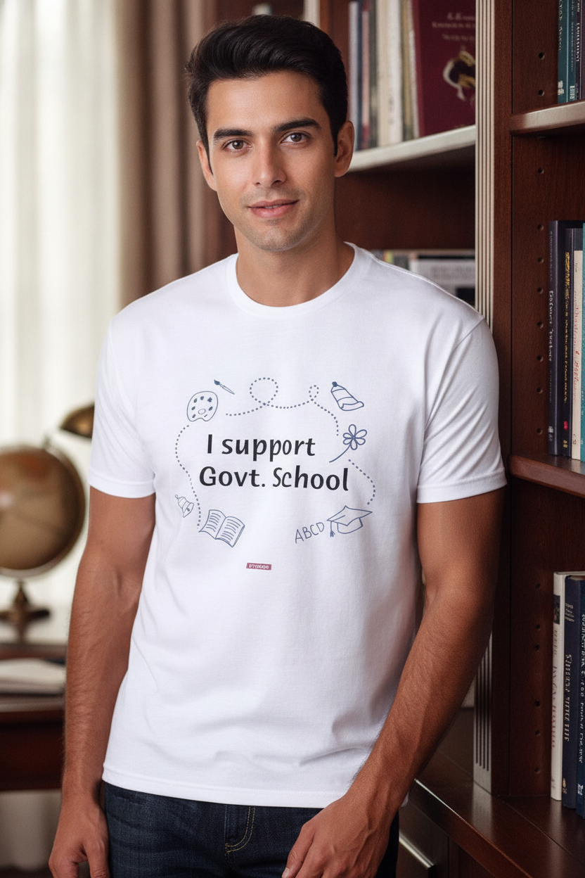 Save Govt. Schools Movement Tee - Styched in India Graphic T-Shirt White Color