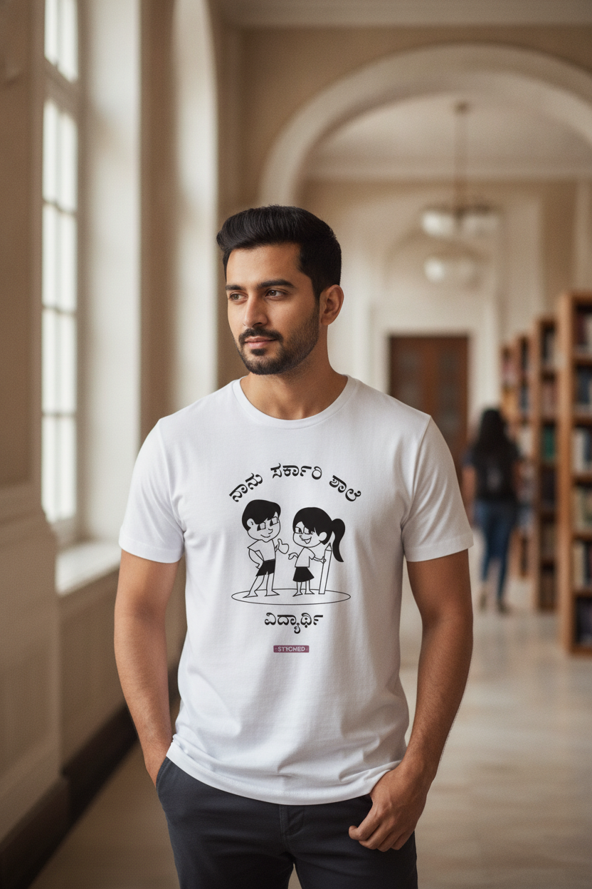 Save Govt. Schools Movement Tee - Styched in India Graphic T-Shirt White Color
