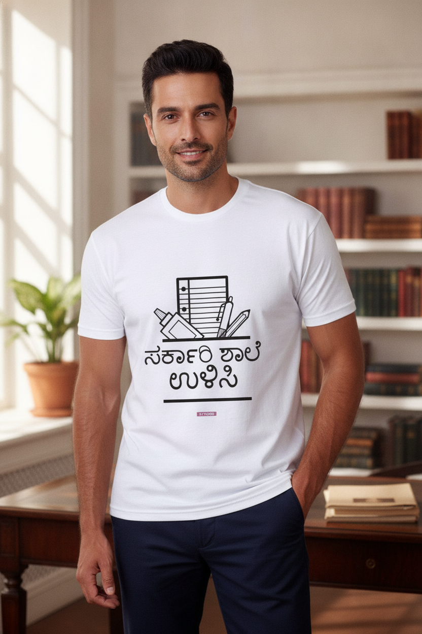 Save Govt. Schools Movement Tee - Styched in India Graphic T-Shirt White Color