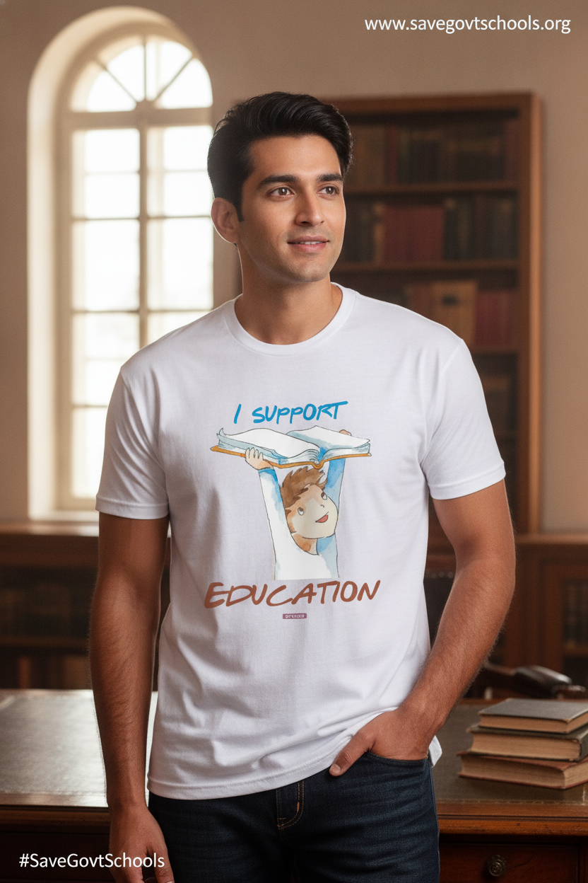 Save Govt. Schools Movement Tee - Styched in India Graphic T-Shirt White Color