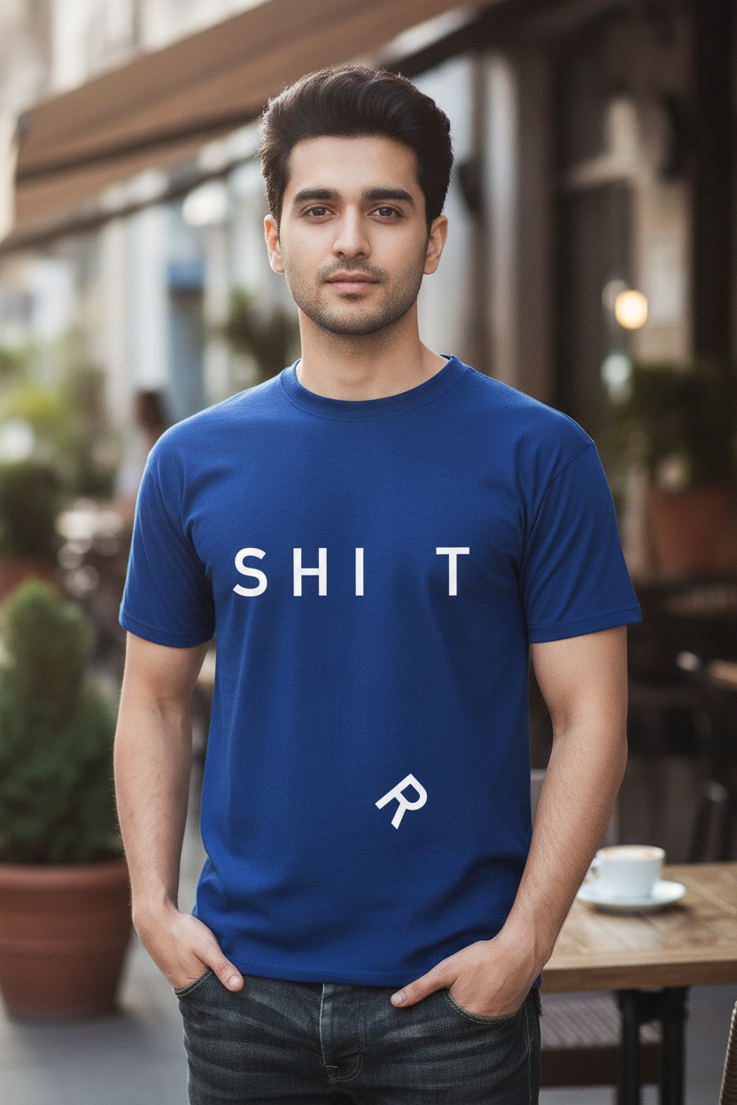 SHIRT - R Falling Off Graphic Printed Blue Cotton Tee