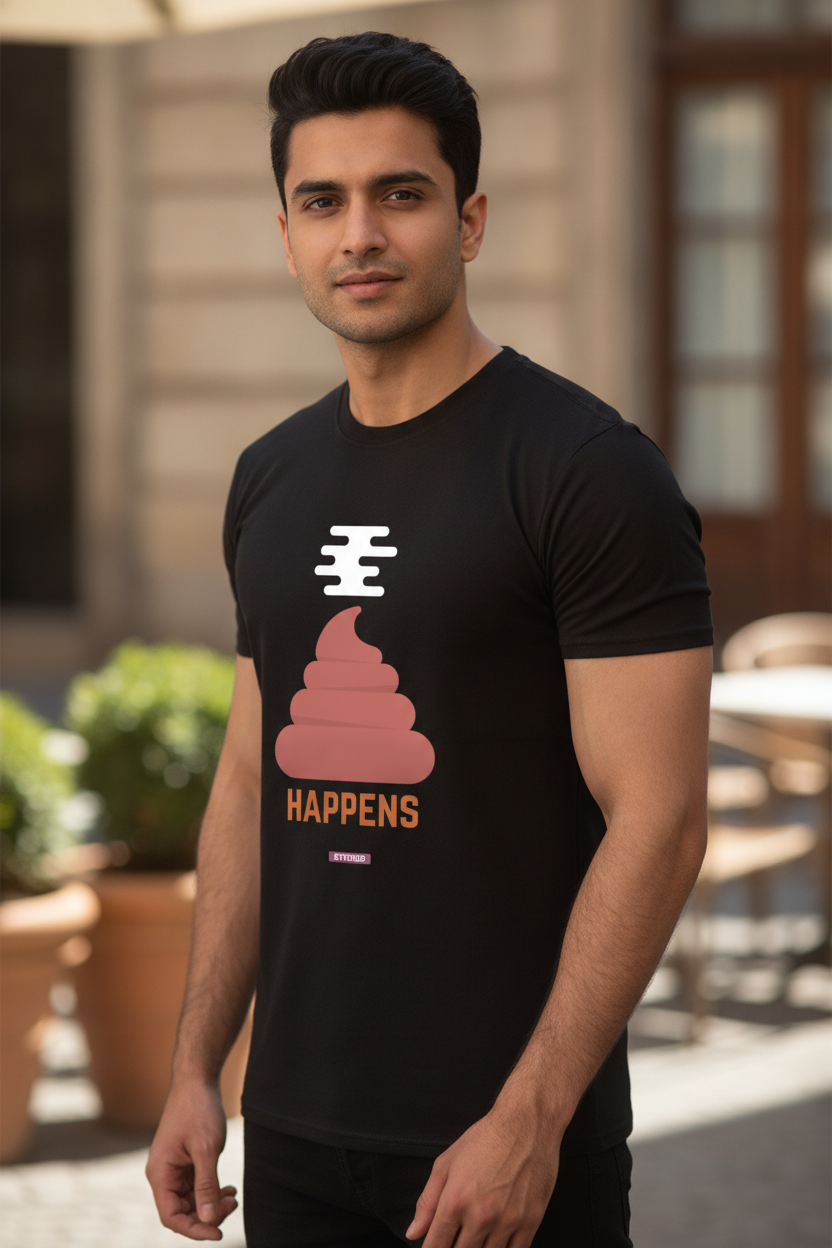 Shit Happens - Quirky Graphic T-Shirt Black Color