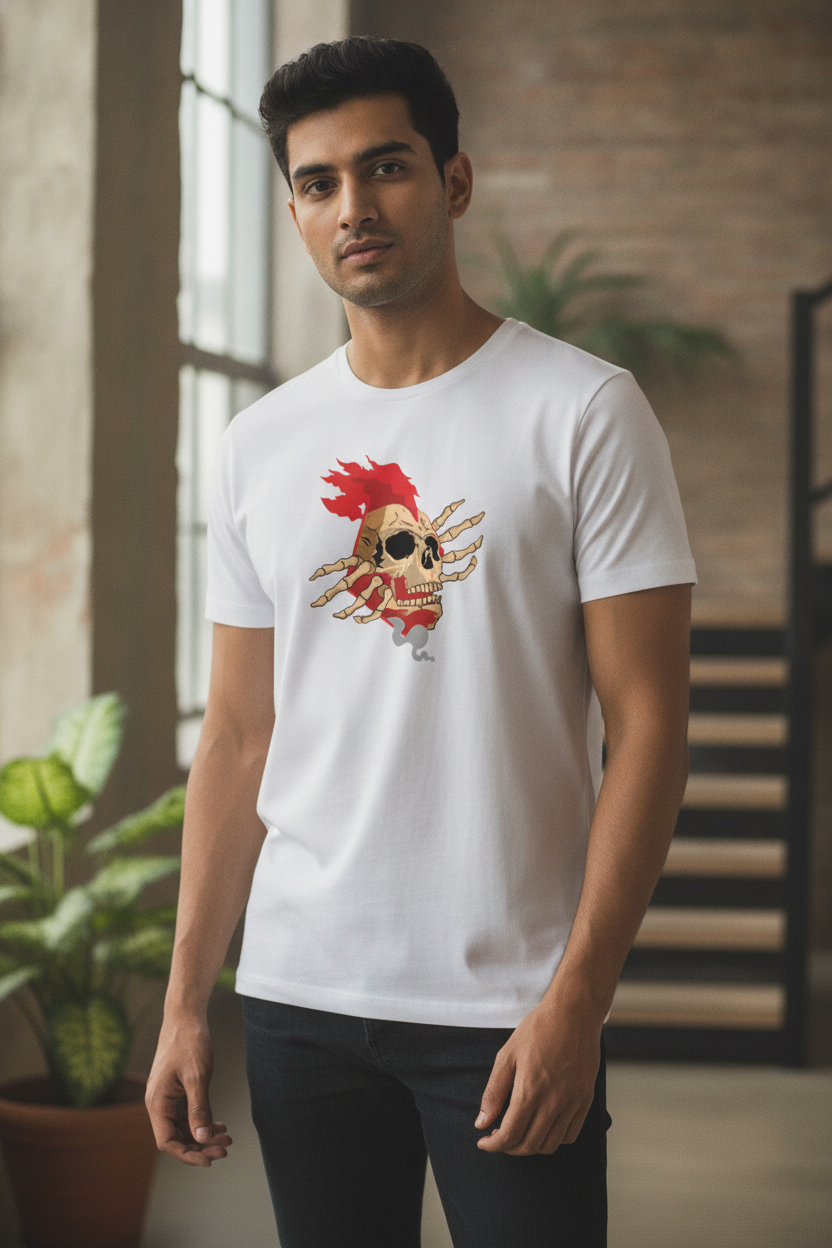 Skull Tear Graphic Printed White Tshirt