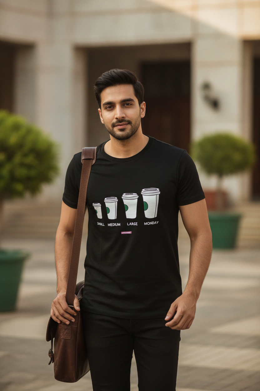 Small to Monday Coffee - Graphic T-Shirt Black Color