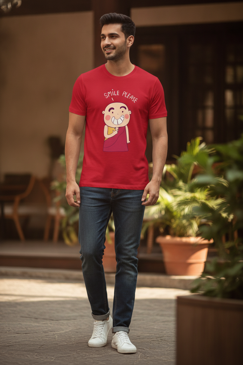 Smiling Monk Graphic Printed Red Tshirt