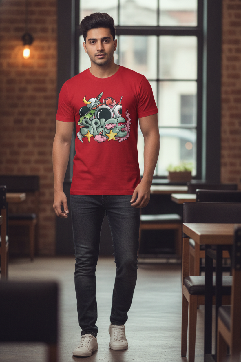 Space Graphic Printed Red Tshirt