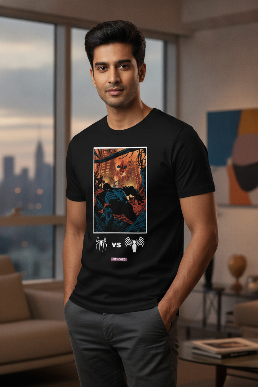Spiderman vs Venom - Marvel Cinematic Universe - Comic Style printed Tee