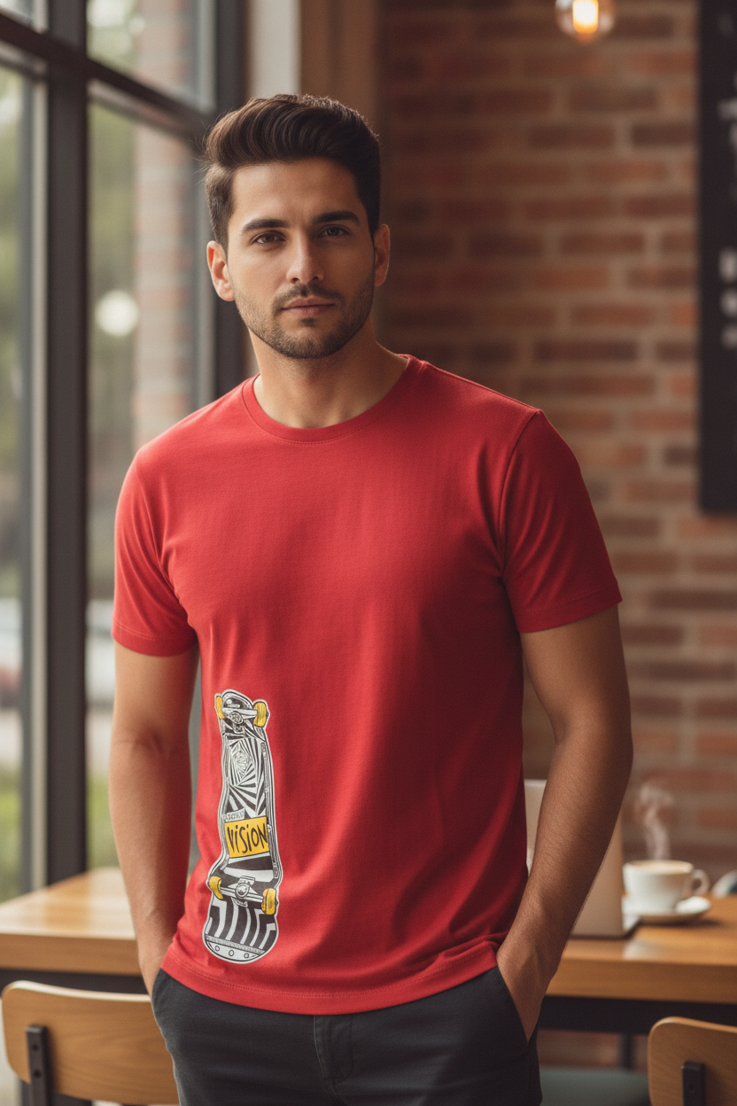 Stakeboard Graphic Printed Red Tshirt