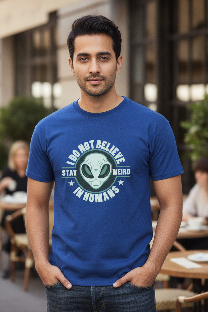 Stay Weird - Alien Do not believe in Humans blue casual t-shirt