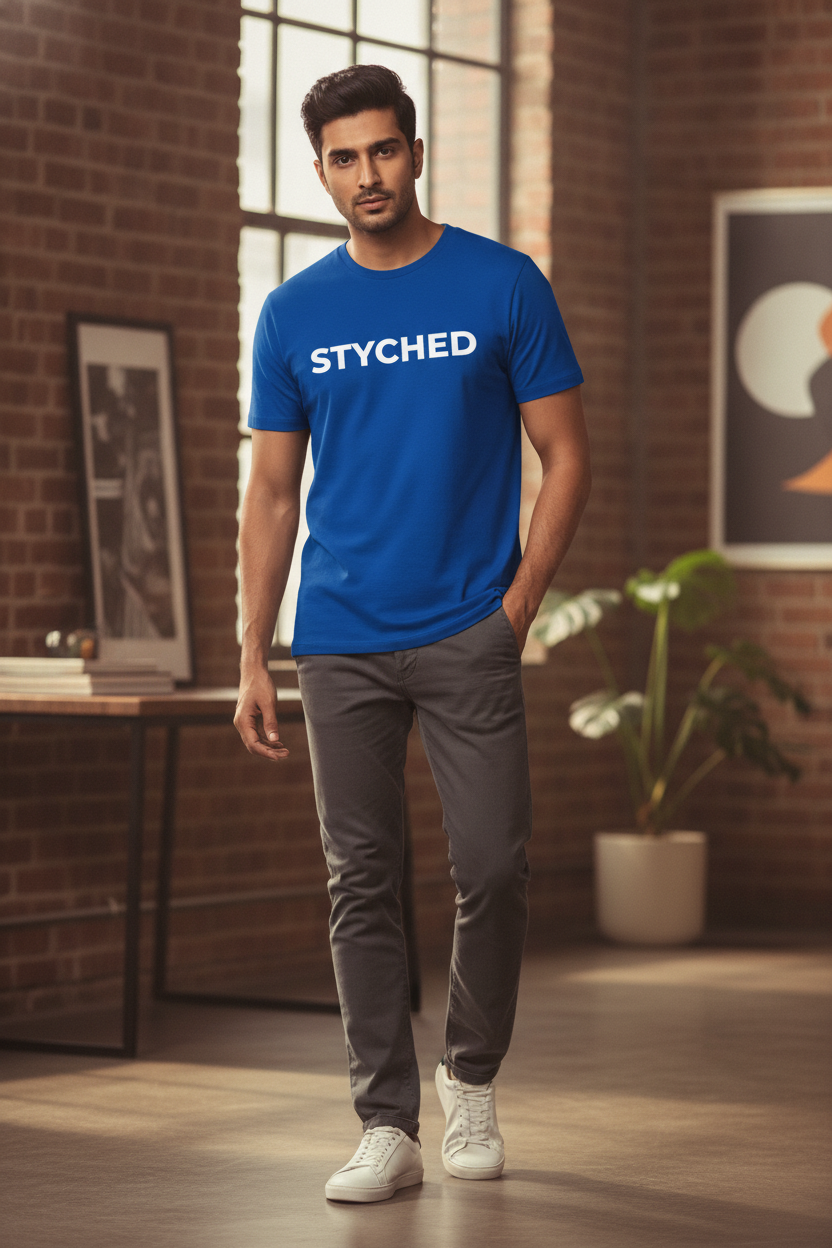 Styched Font Blue Tshirt