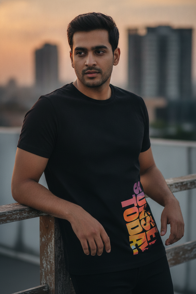Sunset Today Graphic Printed Black Tshirt