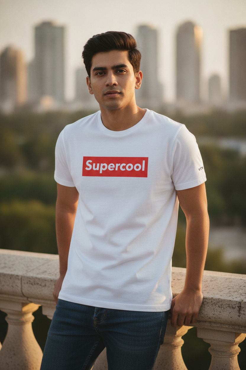 Supercool Graphic Printed White Tshirt