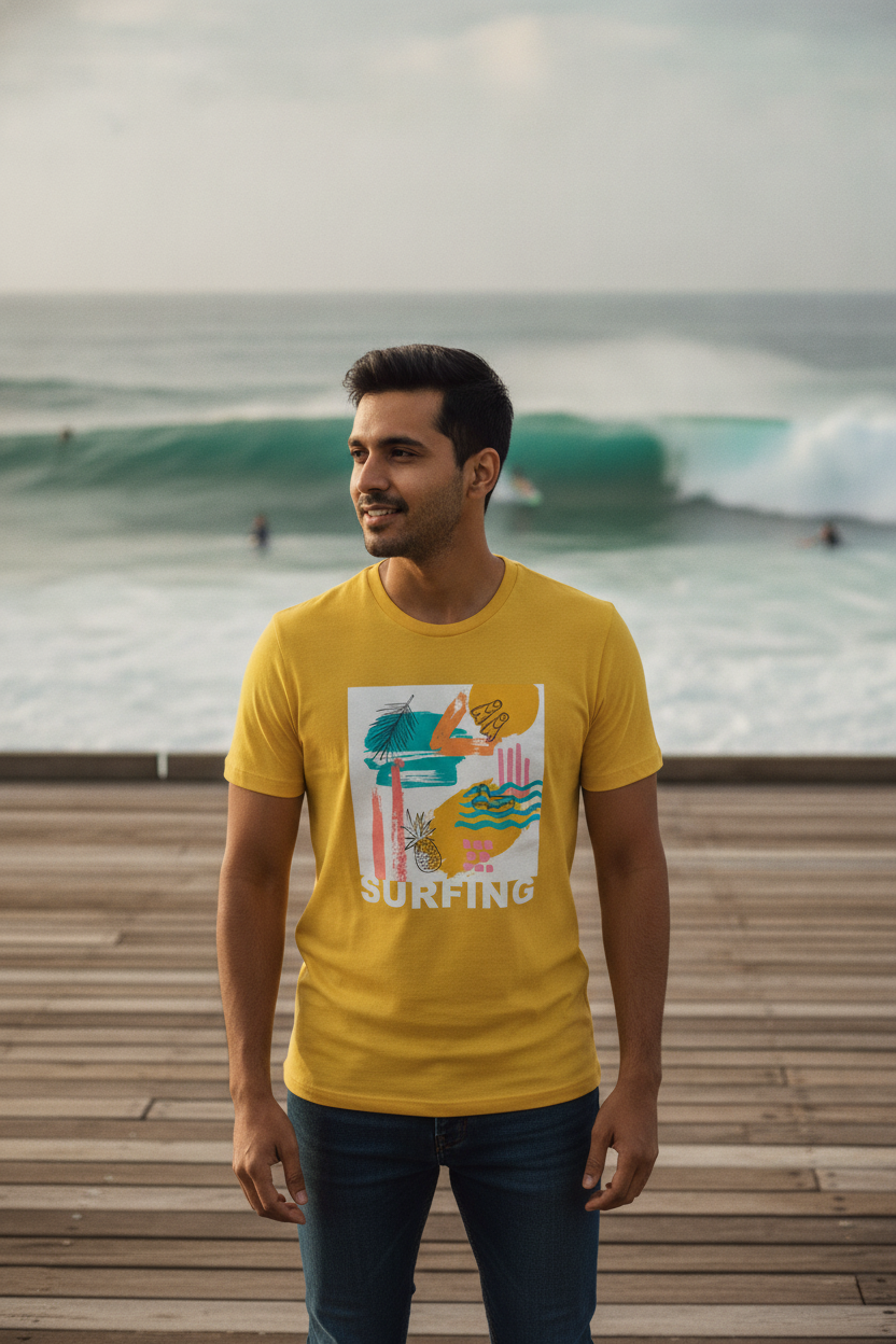 Surfing Graphic Yellow Tshirt