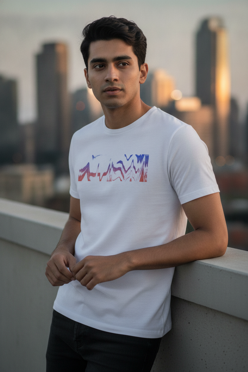 Techno Wave Graphic Printed White Tshirt