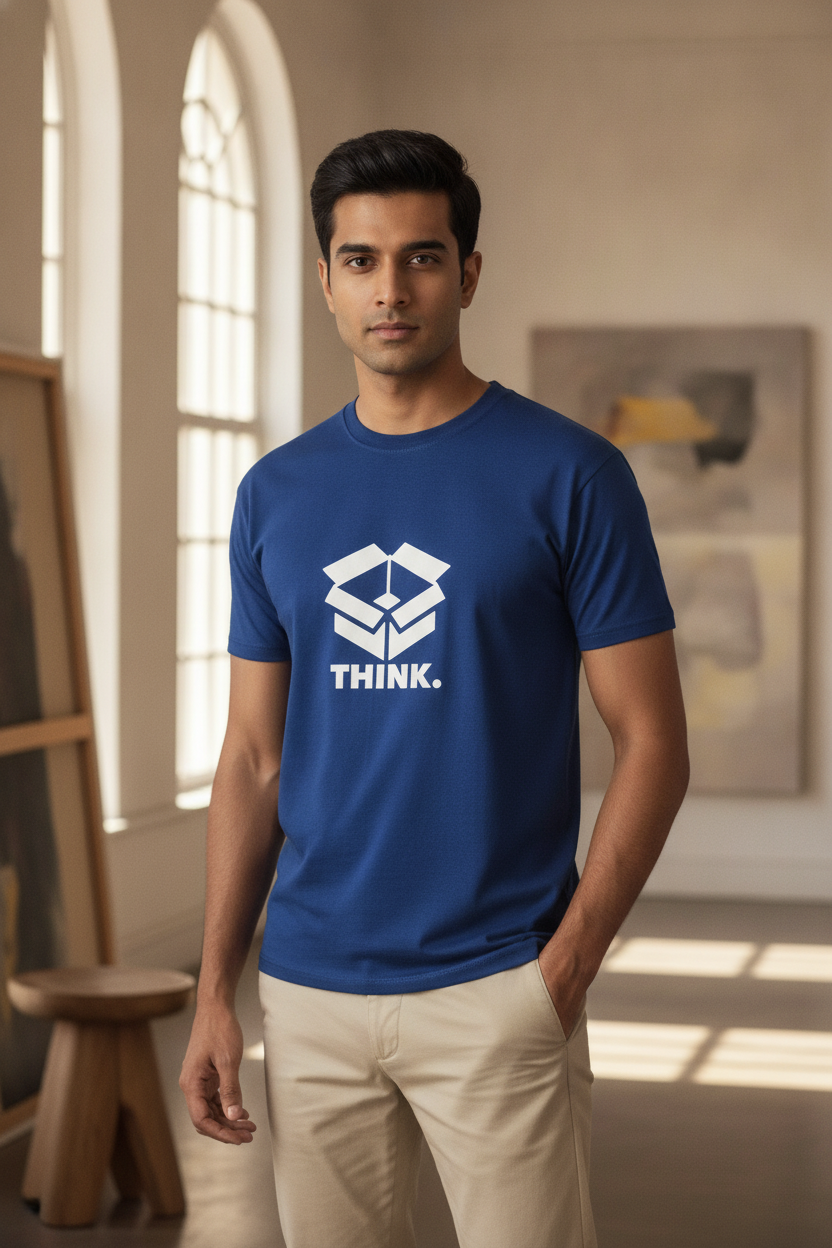 Think Outside the Box - Blue printed Tee