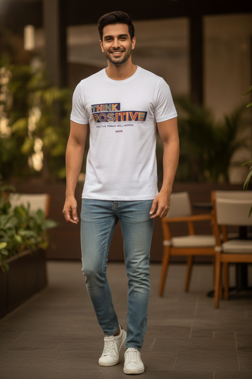 Think Positive and Positive things will happen - Contemporary Stylish White TShirt