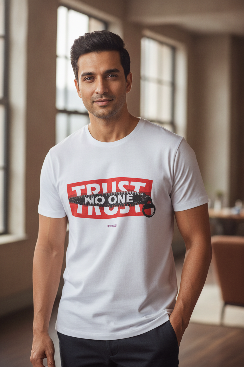 Trust No One - Graphic Printed White T Shirt