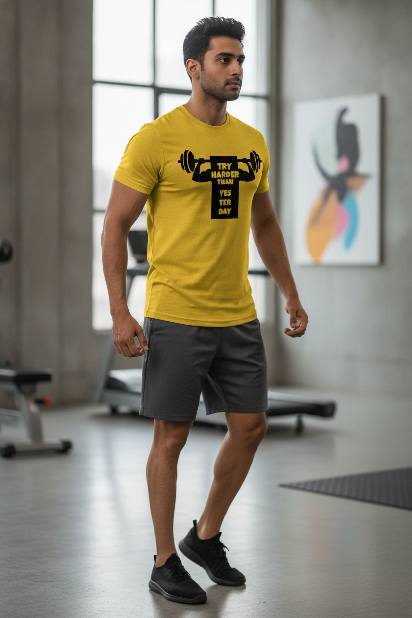Try Harder Than Yesterday Graphic Printed Yellow Tshirt