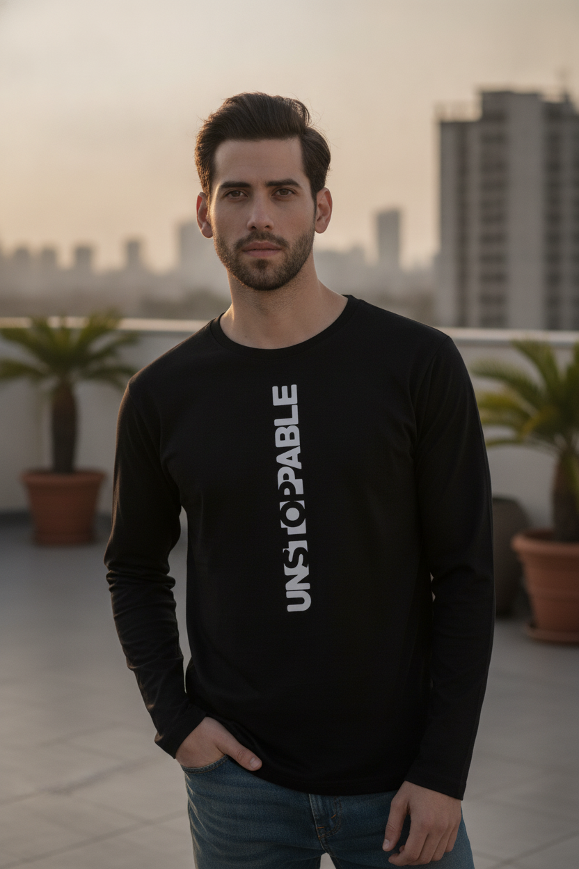 Unstoppable - Vertical Print Authentic Styched Full Sleeve Tee