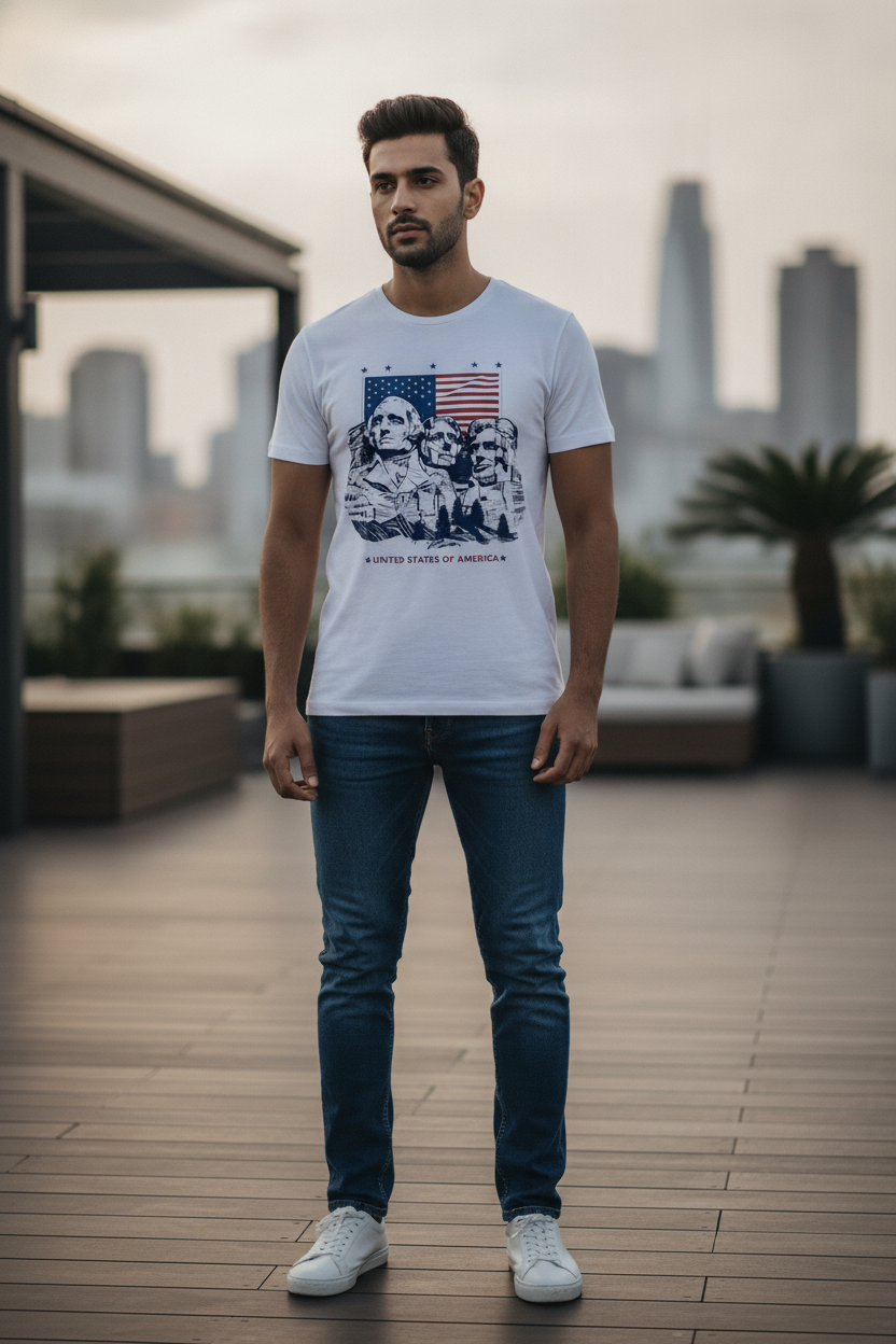 USA Graphic Printed White Tshirt