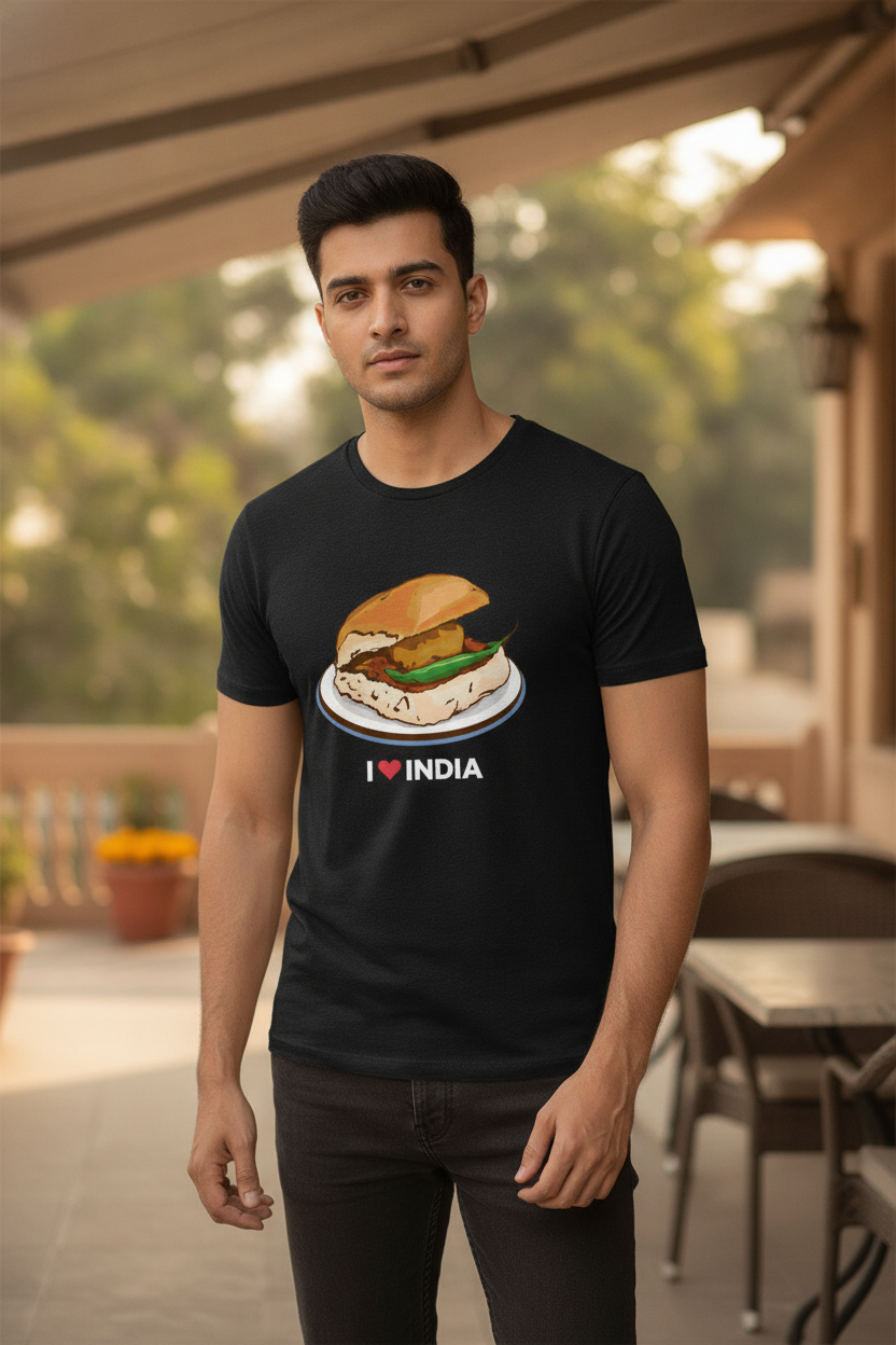 Vada Pav - Styched in India Graphic T-Shirt White Color