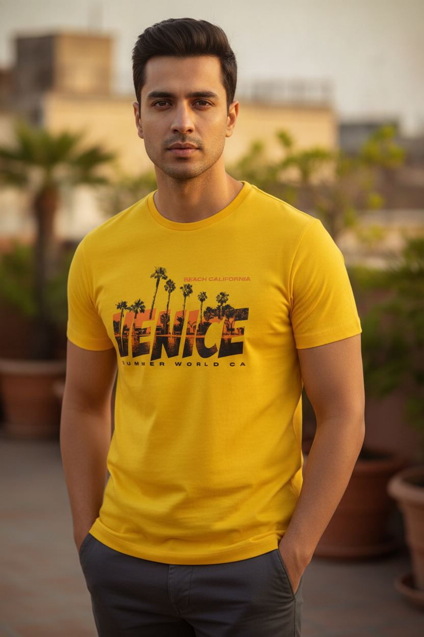 Venice Graphic Printed Yellow T-Shirt