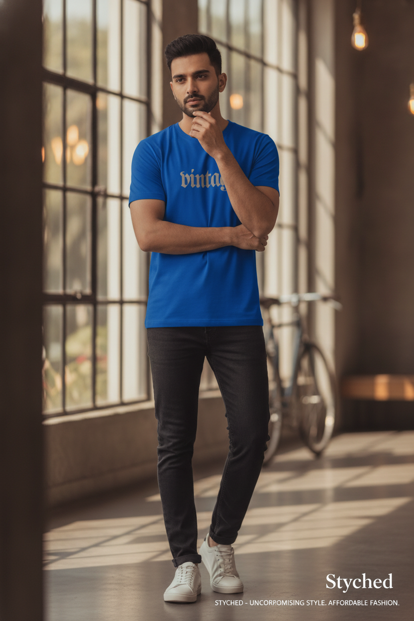Vintage Print Blue Tshirt
