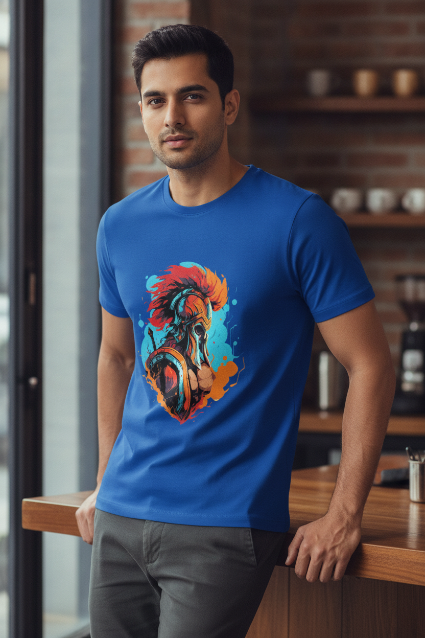 Warrior Graphic Printed Blue Tshirt