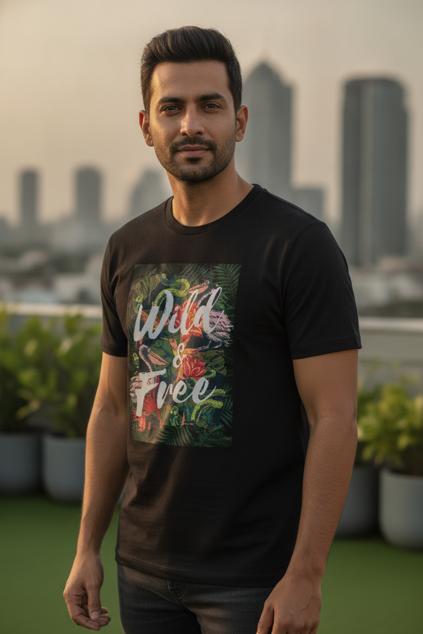 Wild and Free Graphic T-Shirt Black Color