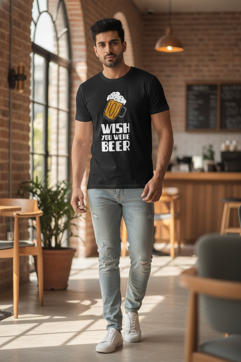 Wish You Were Beer Graphic Printed Black Tshirt