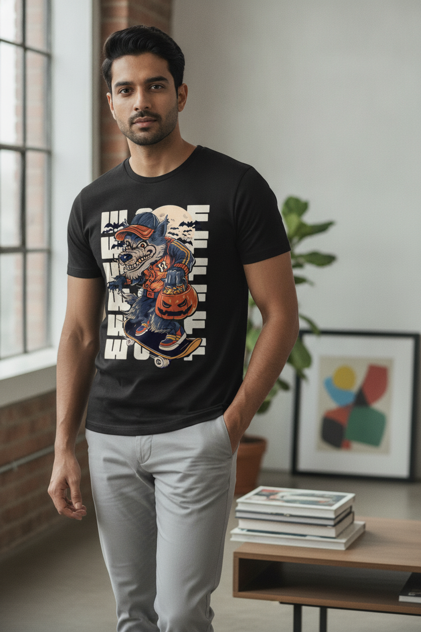 Wolf Graphic Printed Black Tshirt