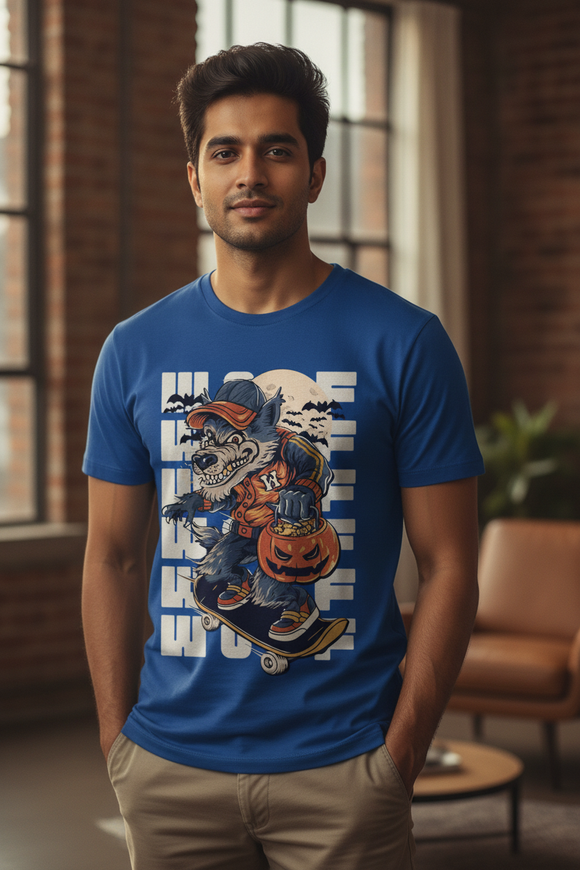 Wolf Graphic Printed Blue Tshirt